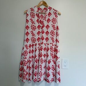 Salty Lemon Tiered Botanical Print Mini Dress Red White Womens Size Medium Boho